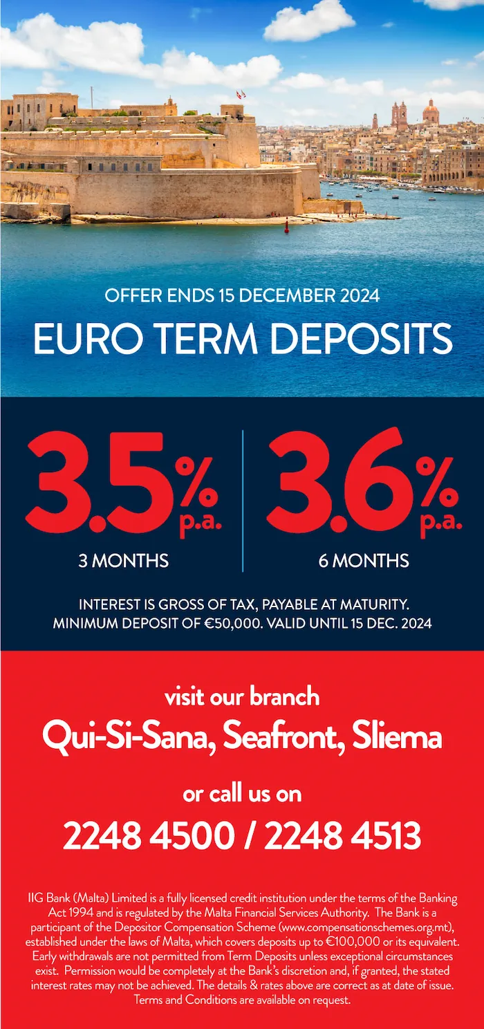 EURO TERM DEPOSITS - 3.5% for 3 months / 3.6% for 6 months